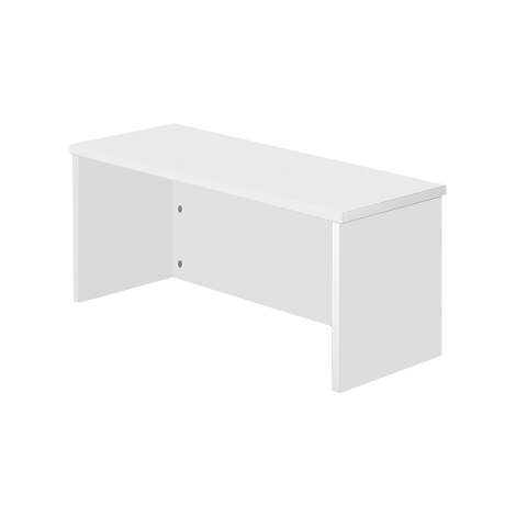 White desk with rectangular tabletop and side support panels.