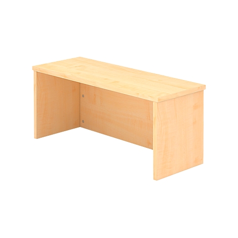 A rectangular desk made of light-colored wood, with side legs.