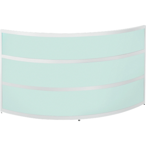 White, arch-shaped room divider with three continuous, light horizontal bands.