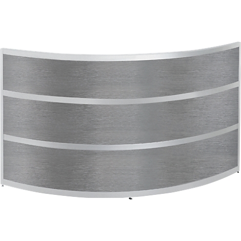A curved, silver element with three horizontal, curved stripes.