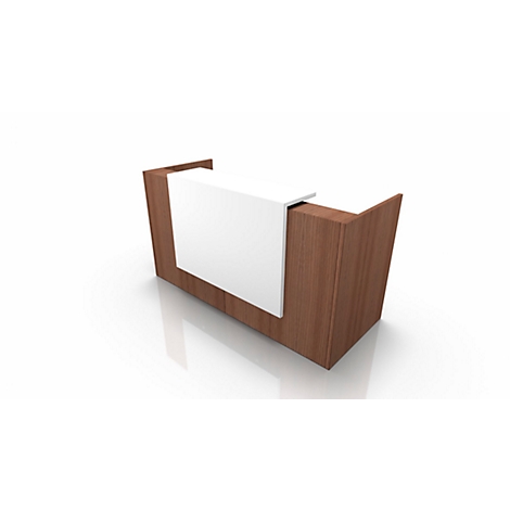 Brown reception desk with white front on a white background, glossy