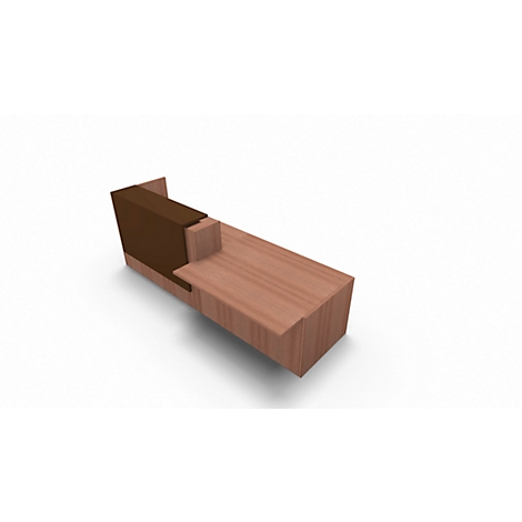 3D rendering of a wooden component with brown and light brown elements. Detailed view on a white surface.