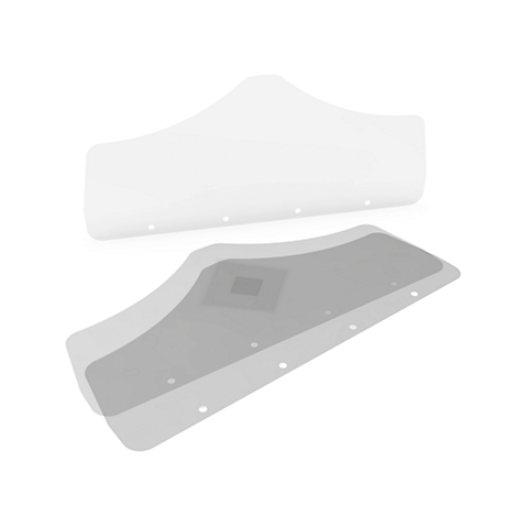 Deux pièces en plastique transparent sont superposées. La partie supérieure est claire, la partie inférieure est grise.