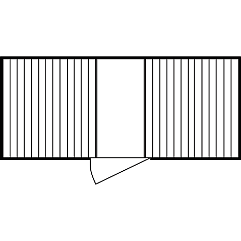 Dibujo en blanco y negro de un marco de puerta. Una puerta doble está abierta, rodeada de líneas verticales que representan la pared.