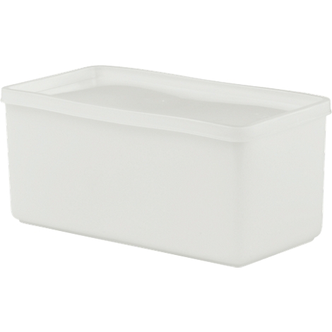 A rectangular, white storage box with a lid, isolated against a white background.