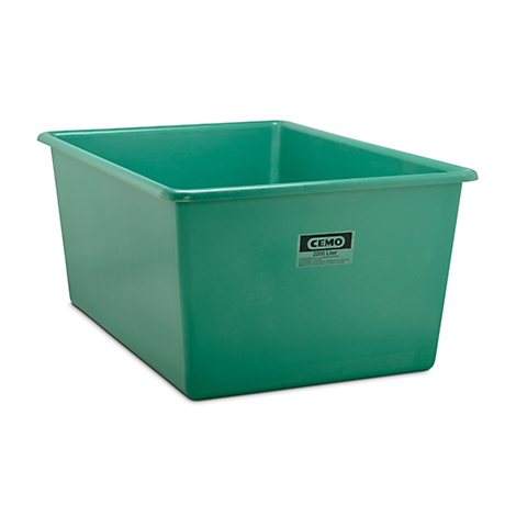Green rectangular plastic tub with a "CEMO" sticker.