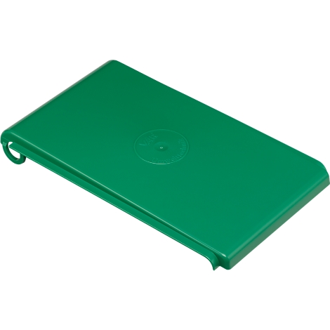 Green plastic cover, rectangular, with hanger and raised circle.
