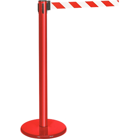 Red stanchion with a red and white striped band.