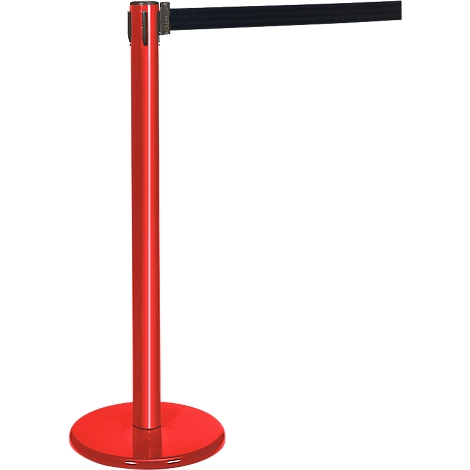Red stanchion with black belt, isolated on white background.