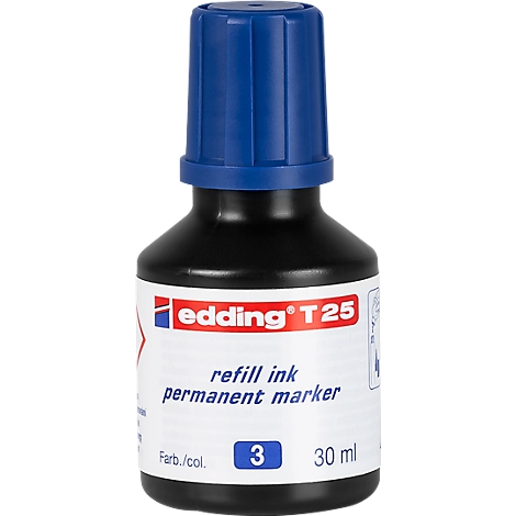 Blue Edding T25 ink bottle with black ink, label with refill ink permanent marker 30 ml, 3.