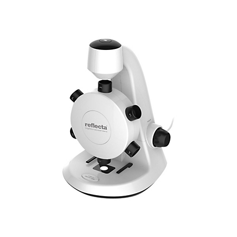 Weißes Digitalmikroskop Reflecta Digimicroscope Vario vor weißem Hintergrund.