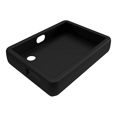 Schwarze Schutzhülle aus Silikon für elektronische Geräte auf weißem Hintergrund.