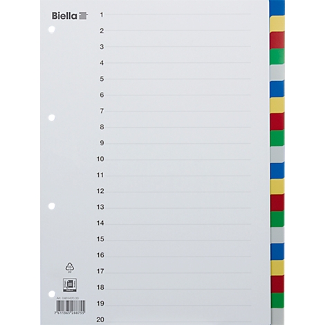 Séparateur blanc avec des marqueurs colorés, numéros de 1 à 20.