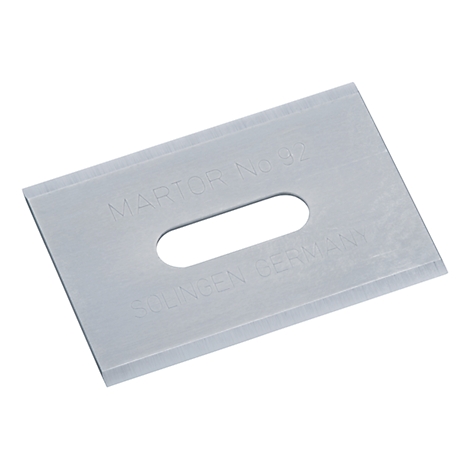 Gray, rectangular blade with oval hole in the center. Inscription: MARTOR No. 32 Solingen, Germany.