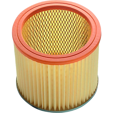 Air filter with orange rim and honeycomb pattern inside.