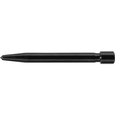 Dark gray metal tool, tapered, cylindrical with a widened end.