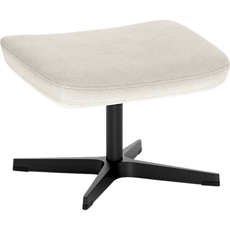 Un pouf beige avec une assise rembourrée et une base en étoile noire sur fond blanc.