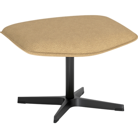 Repose-pieds rembourré beige avec une base en étoile noire sur fond blanc.