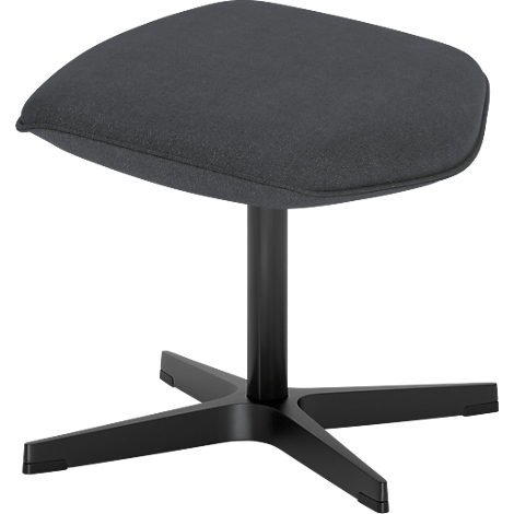 Un tabouret moderne gris foncé avec un piètement en étoile noir, sur fond blanc.