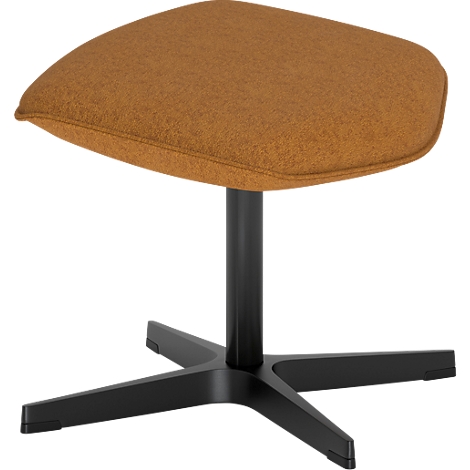 Un tabouret rembourré marron avec un piétement en étoile noir sur fond blanc.