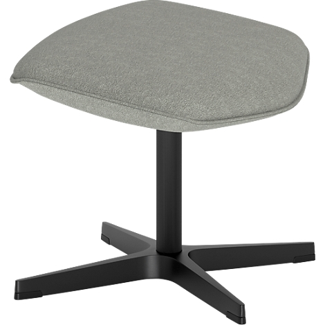 Tabouret avec revêtement en tissu vert clair sur un piétement en croix noir à quatre branches.