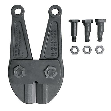Zwarte boutafsnijder met schroeven en moeren. Op de snijder staat: KNIPEX 77 72 670 MADE IN GERMANY.