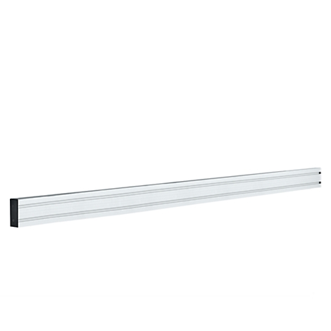 Long, silver-colored metal profile with a black finish, isolated against a white background.