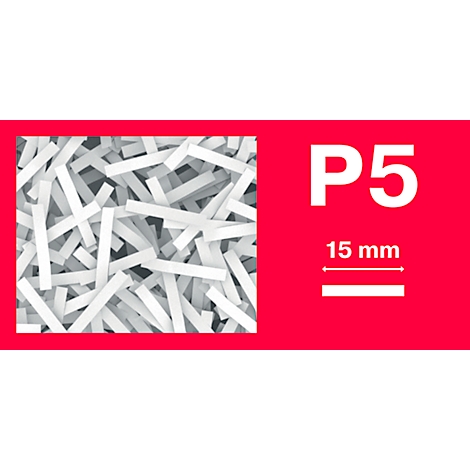 White paper strips on a red background. The lettering P5 and 15 mm are below.