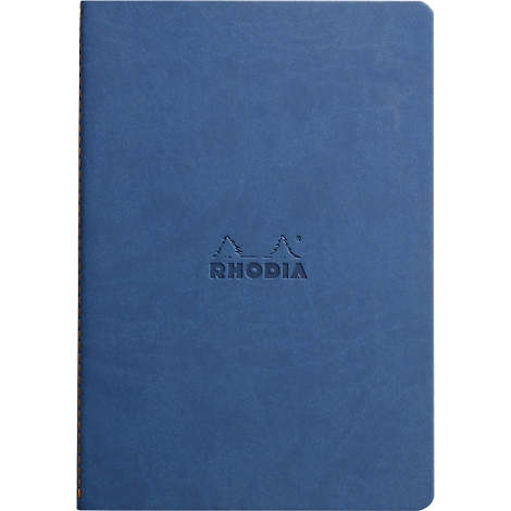 Blaues Notizbuch mit erhabenem Logo und Schriftzug RHODIA.