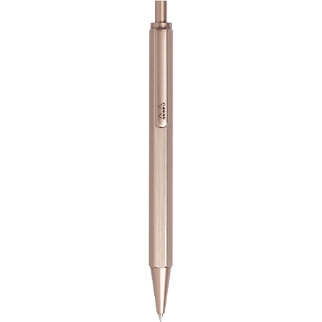 Ein Stift aus Metall, in Roségold-Optik. Auf dem Stift ist ein Logo zu sehen.