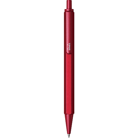 Roter Stift, zylindrisch mit spitzer Spitze.