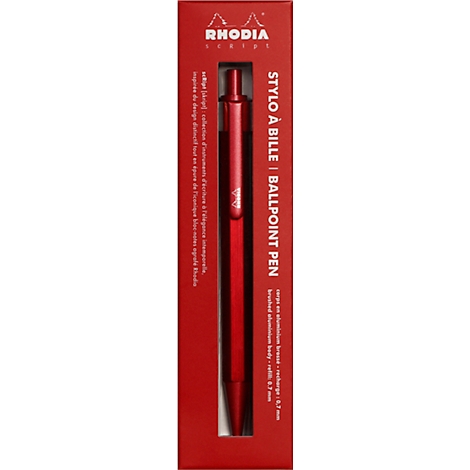 Roter Kugelschreiber in roter Schachtel. Aufschrift "RHODIA".