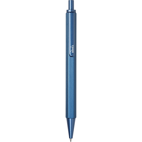 Blaues Metallteil mit spitzer Spitze und Schriftzug.