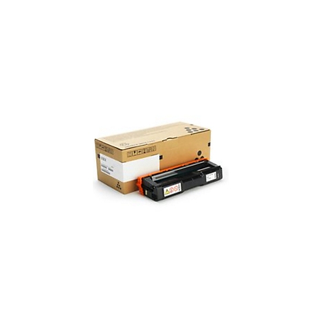 Toner d'imprimante marron, avec emballage en carton ouvert, sur fond blanc.