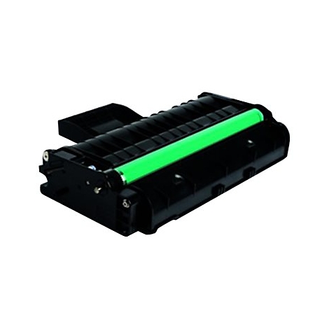 Cartouche de toner noire avec cylindre vert, sur fond blanc.