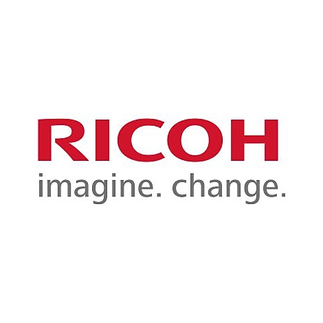 Das rote Firmenlogo von Ricoh mit dem Slogan imagine. change. in grauer Schrift darunter.
