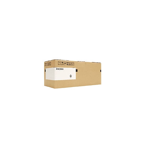 Ein großer Karton mit dem Aufdruck "RICOH" und Symbolen. Auf hellem Grund.