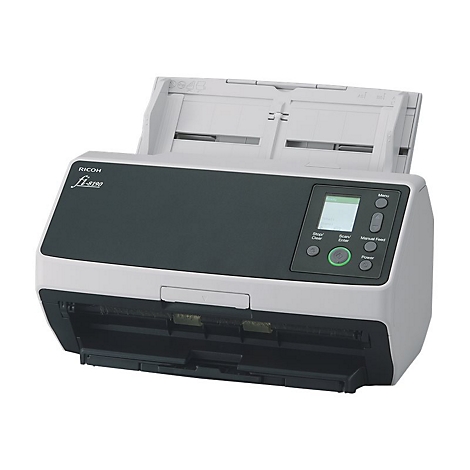 Grauer Flachbettscanner mit Bedienfeld und der Aufschrift "RICOH fi-8190".