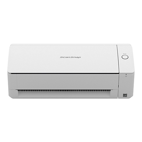 Un scanner blanc sur fond blanc. Sur le dessus, il est écrit "ScanSnap". Sur la droite, un bouton de numérisation.