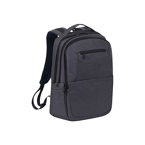 Dunkelgrauer Rucksack, leicht schrÃ¤g von vorne fotografiert. Schulterriemen und ReiÃŸverschlÃ¼sse sind schwarz.