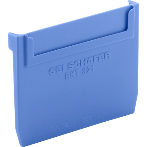 Blue plastic box labeled with "SSI SCHÄFER RKT 321" and "MADE IN GERMANY".