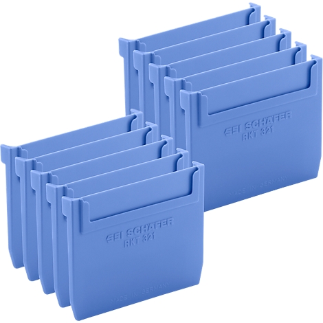Several blue storage boxes, with the label "GEISCHÄFER RN 321".