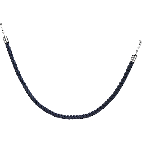 Dark blue rope stretched between two silver holders. It serves as a barrier.