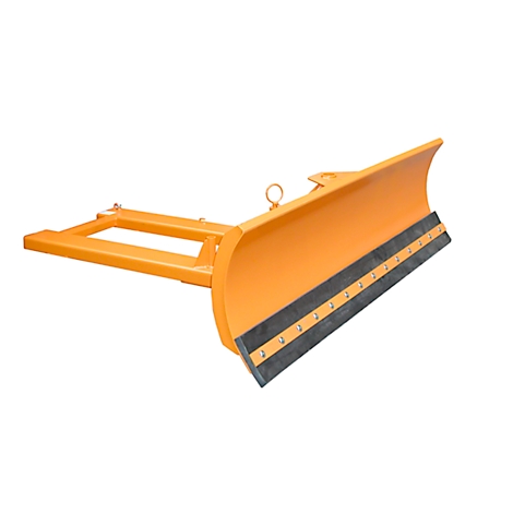 Orange snow plow with black rubber lip. Presented on a light background.