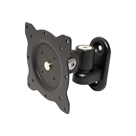 Schwarze Wandhalterung für Monitore mit Gelenkarm und quadratischer VESA-Montageplatte.