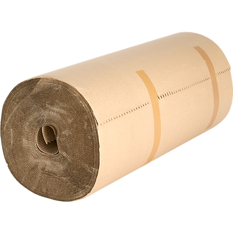 Rolled cardboard. Brown, corrugated inner surface, secured with two adhesive strips.