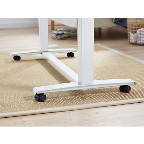 Rollensatz mit Traverse, zur Anbringung an elektrisch hÃ¶henverstellbaren Schreibtischen, Stahlgestell, weiÃ