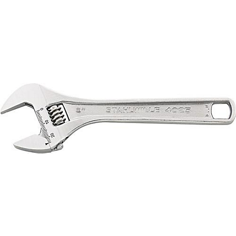 Einstellbarer Schraubenschlüssel aus Metall mit Skala. Auf dem Griff steht STAHWILLE 4004.