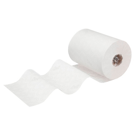 Rollo de papel blanco con papel desenrollado. El papel se muestra sobre un fondo blanco.