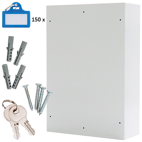 Armoire à clés blanche avec accessoires : clés, chevilles, vis, porte-clés et quantité 150 x.